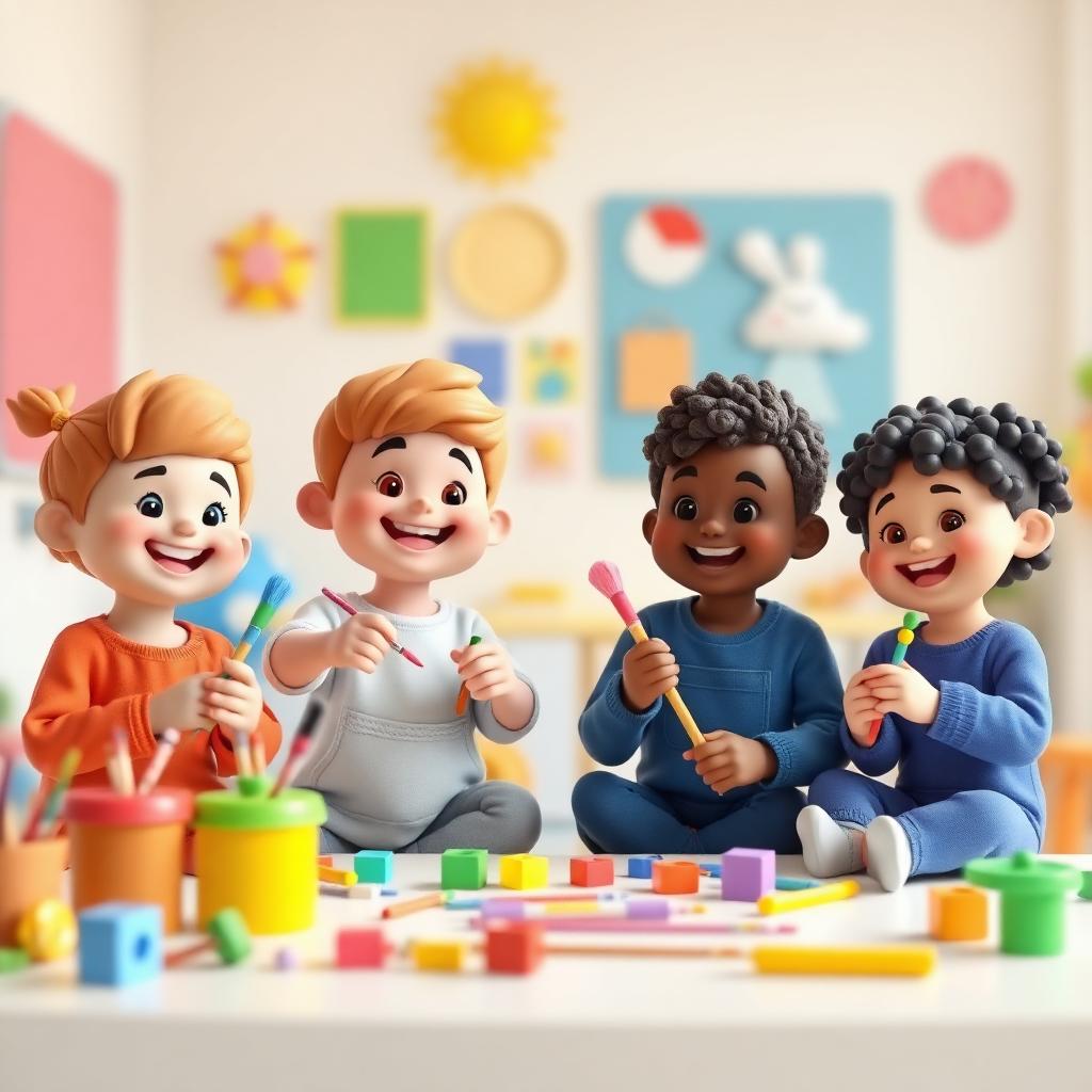 Kids painting in art class